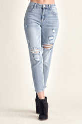 RISEN Women's Distressed Slim Cropped Jeans - Edgy & Chic Denim