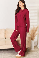 Basic Bae Full Size Ribbed Hooded Top & Pants Set - Trendy Lounge Wear