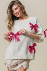 BiBi Sequin Bow Puff Sleeve Sweater - Glamorous & Chic