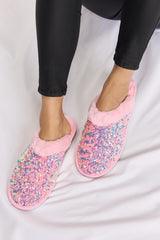 Forever Link Sequin Plush Round Toe Slippers - Cozy Glamour for Your Feet