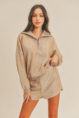MABLE Corduroy Half Zip Top & Shorts Set - Stylish & Cozy Casual Wear