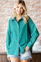 First Love Washed Corduroy Long Sleeve Button Down Shirt - Classic & Chic