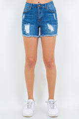 American Bazi High Waist Distressed Frayed Denim Shorts - Trendy Summer Fashion