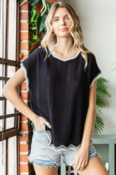 First Love Full-Size Wavy Crochet Drop Shoulder Knit Top - Bohemian Chic Style