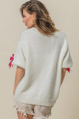 BiBi Sequin Bow Puff Sleeve Sweater - Glamorous & Chic