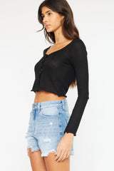 Kancan High Waist Frayed Denim Shorts - Trendy & Flattering Summer Essential