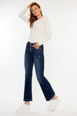 Kancan Petite Mid Rise Button Fly Flare Jeans - Stretch Denim & Trendy Style