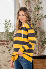 Trendy Full Size Striped Long Sleeve Hoodie with Adjustable Drawstring