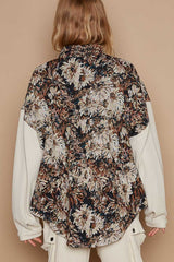 POL Contrast Sleeves Floral Jacquard Button-Down Shirt for Elegant Style