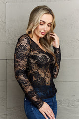 Ninexis Women's Off-Shoulder Lace Top - Chic V-Neck, Long Sleeve Blouse