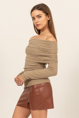 HYFVE Women's Fuzzy Off-Shoulder Textured Knit Top - Chic & Versatile