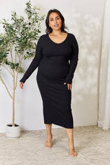 Culture Code Ribbed Long Sleeve Midi Slit Dress - Chic & Versatile