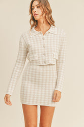 MABLE Women's Houndstooth Cropped Knit Cardigan & Mini Skirt Set