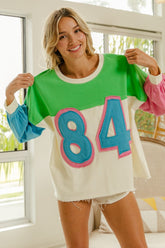 BiBi Women's Color Block Patched Long Sleeve Top with Exposed Seams