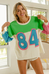 BiBi Women's Color Block Patched Long Sleeve Top with Exposed Seams