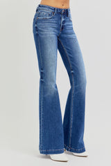 RISEN Women's Low Rise Flare Jeans with Functional Pockets - Vintage Style