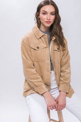 Love Tree Corduroy Button-Up Jacket with Cozy Sherpa Lining