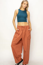 HYFVE Women's Cargo Wide Leg Pants with Drawstring Waist - 100% Cotton
