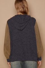 POL Contrast Square Patch Pattern Hooded Zipper Jacket - Trendy Cotton Outerwear