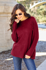 Basic Bae Full Size Ribbed Round Neck Long Sleeve Knit Top - Stylish & Comfortable