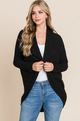 BOMBOM Women's Open Front Waffle Knit Cocoon Cardigan - Cozy Layering Essential