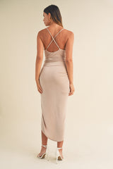 Elegant Mable Draped Detail Cami Midi Dress - Versatile & Chic