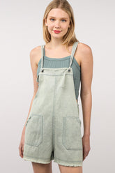 VERY J Eco-Friendly Washed Denim Overalls with Frayed Hem - Chic & Sustainable