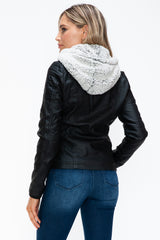 YMI Women's Multi-Pocket Faux Layered Jacket with Fuzzy Hood