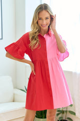First Love Full Size Color Blocked Babydoll Dress - Trendy and Versatile Fashion