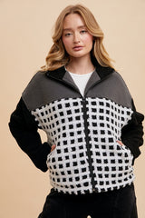 Annie Wear Women's Plaid Sherpa Jacket with Zip-Up & Drop Shoulder