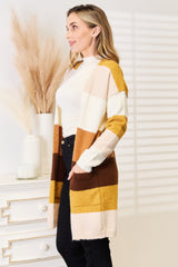 Trendy Color Block Dropped Shoulder Cardigan with Pockets