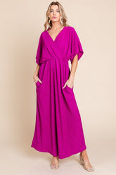 BOMBOM Surplice Maxi Dress with Pockets - Chic & Functional Women's Fashion