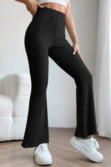 Basic Bae Full Size Ribbed High Waist Flare Pants - Trendy Comfort and Style