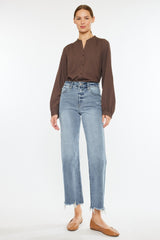 Kancan Women's High Rise Slim Wide Leg Jeans - Light Wash Denim