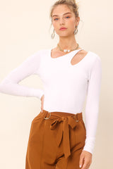 Idem Ditto Front Cut Out Long Sleeve Knit Top - Trendy Women's Fashion