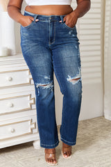 Judy Blue Full Size Mid Rise Distressed Bootcut Jeans for Women
