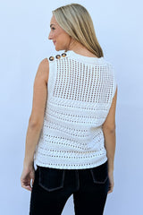 Ivory Hollowed Out Buttoned Tank Top - Chic & Versatile Fashion Essential