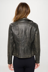 Coalition LA Studded Classic Women's Moto Faux Leather Jacket - Vegan Leather