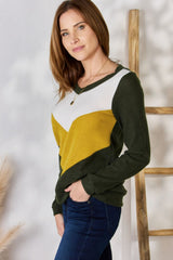 Hailey & Co Full Size Colorblock V-Neck Blouse – Trendy & Versatile Women's Top