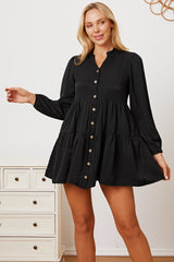 Women's Ruffled Tiered Long Sleeve Button-Up Shirt - Elegant and Comfortable