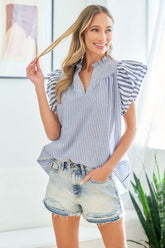 First Love Women's Striped Flutter Sleeve Blouse - Trendy Multi-Striped Top