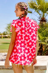 BiBi Women's Floral Contrast Ruffled Blouse – Trendy Chic Top