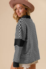 BiBi Women's Striped Contrast Long Sleeve Knit Top - Stylish and Versatile