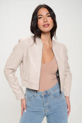 Coalition LA Vegan Leather Cropped Bomber Jacket with Hidden Pocket