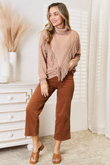 Cozy Turtleneck Fringe Sweater - Long Sleeve, Stylish & Warm