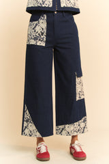 Davi & Dani Women's Lace Applique Wide Leg Jeans - Chic & Trendy Denim