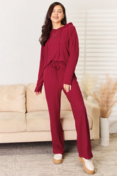 Basic Bae Full Size Ribbed Hooded Top & Pants Set - Trendy Lounge Wear