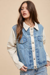 Annie Wear Women's Collared Neck Double Placket Denim Jacket - Stylish & Versatile