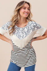 BiBi Women's Trendy Printed Leopard Color Block T-Shirt - Short Sleeve, Stylish Design