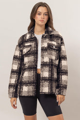 HYFVE Women's Classic Plaid Button Up Boucle Jacket - Cozy & Stylish Outerwear